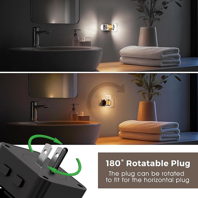 L LOHAS LED Night Lights Plug into Wall, Dusk-to-Dawn Sensor Night Light | 2 Pack Soft White/Cool White/Amber 3 Light Color, Adjustable Brightness, Rotatable plug, Bubble Nightlight for Hallway