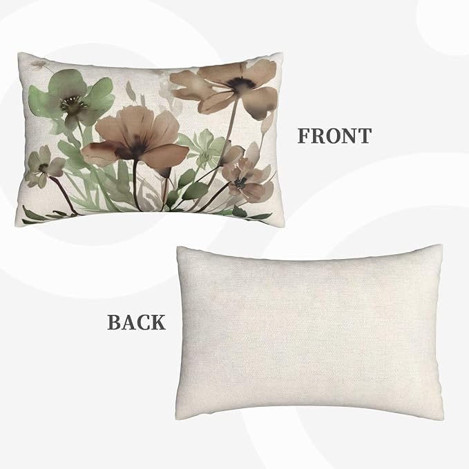 Floral Pillow Covers 12x20 Inches Set of 2 Sage Green Brown Floral Throw Pillow Cover Outdoor Decor Spring Summer Flower Decoration Pillowcase Farmhouse Decorative Cushion Cover For Couch Sofa