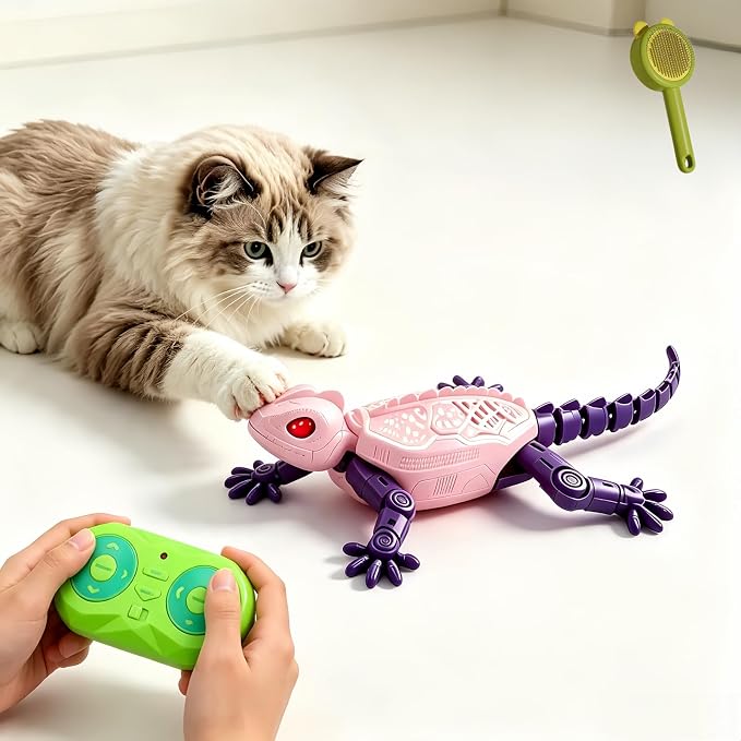 Remote Control Lizard Cat Toy,Remote Control Rechargeable Wall Climbing Gecko Toy, Wall Crawling Lizard Interactive Pet Play Accessory, Fun Prank Entertainment Toy for Cats and Dogs (Pink)