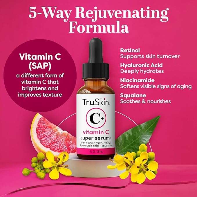 TruSkin Super C Duo - Vitamin C Plus Super Serum, 1 fl oz & Vitamin C Brightening Moisturizer, 2 fl oz - Two-Step Anti Aging Skin Care Set for Hydrated, Smooth & Firmer-Looking Skin