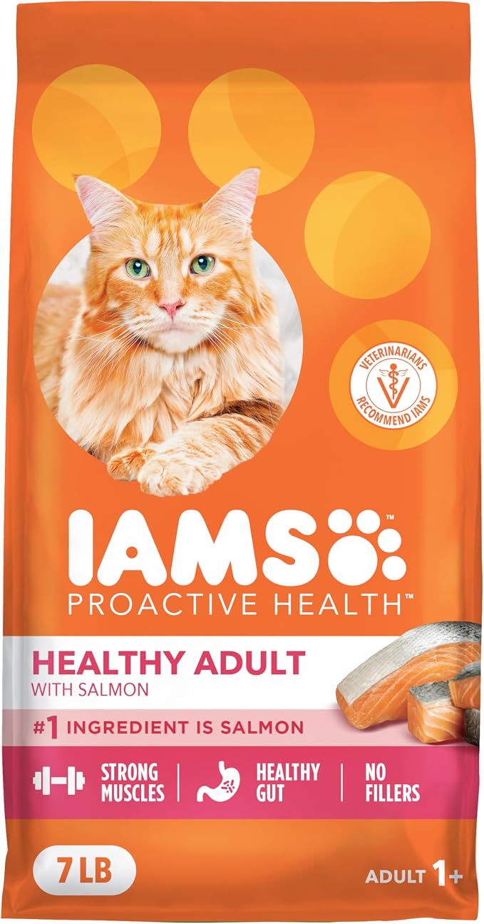 IAMS Proactive Health Healthy Adult Dry Cat Food, Salmon, 7 lb | Veterinarian-recommended, real salmon #1 ingredient, supports muscle, heart, digestion, skin & teeth