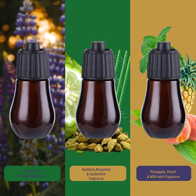 HAPPTWS Waterless Essentil Oil Diffuser Set - Cordless Diffuser 3 Timer Settings Battery Operated for Bedroom Yoga Studio Bathroom Pet Room