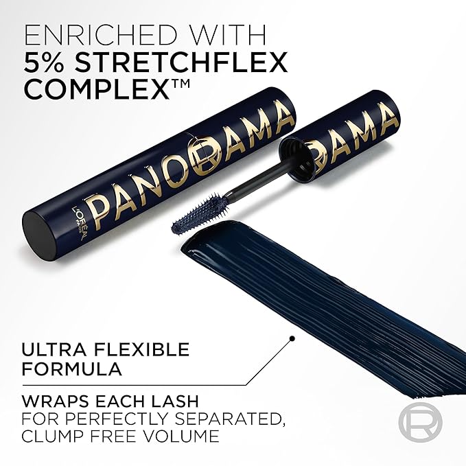 L'Oreal Paris Voluminous Panorama Chromatic Mascara, Volumizing and Lengthening Blue Mascara, Longwear, Smudge-Resistant and Washable, 706 Blue Suede