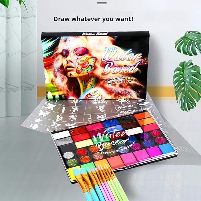 Color Face Painting Kit,Non-Toxic Water,Washable Paint for Kids For Halloween,Carnival,Party,Costume Makeup for Creative Activities (54 Colors)