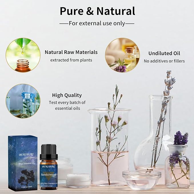 BURIBURI Sandalwood Essential Oil and Frankincense Essential Oil, 2Pack Aromatherapy Sandalwood Oil Winter Gift Set 10MLx2