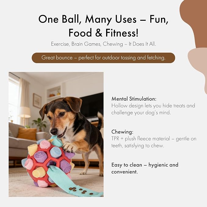 Mira's Pocket Dog Snuffle Ball Toy, Mental Stimulation Chew Toy for Dogs & Cats, 14cm Licking Mat Treat Dispensing Ball with Hollow Design, Slow Feeder for Fast Eaters (Red)