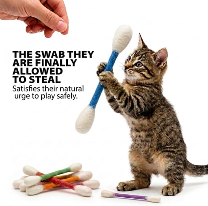 Glaciart One Swabs Cat Toys with Catnip - 6 Pk | Durable for Chew, Cute Cat Toys Interactive Kitty for Boredom, Exercise, & Play | Filled w/Organic Catnip for Anxiety & as Digestive Aid | Gift Idea