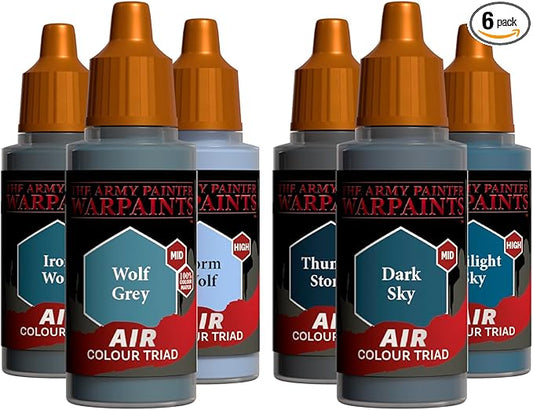 The Army Painter, Air Triads Desaturated Blue-Grey - Airbrush-Ready Paint Blue Grey with 6 x 18 ml Pre-thinned Acrylic Paints - Paint Sprayer Paints for D&D & Warhammer Miniatures