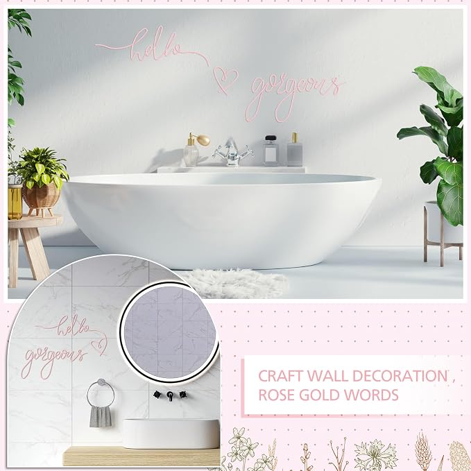 Metal Hello Gorgeous Wall Art Minimalist Wall Decor,Light Pink,Classic | for Bedroom Bathroom Living Room Dressing Room Salon Vanity Office Home Decoration, Easy to Install