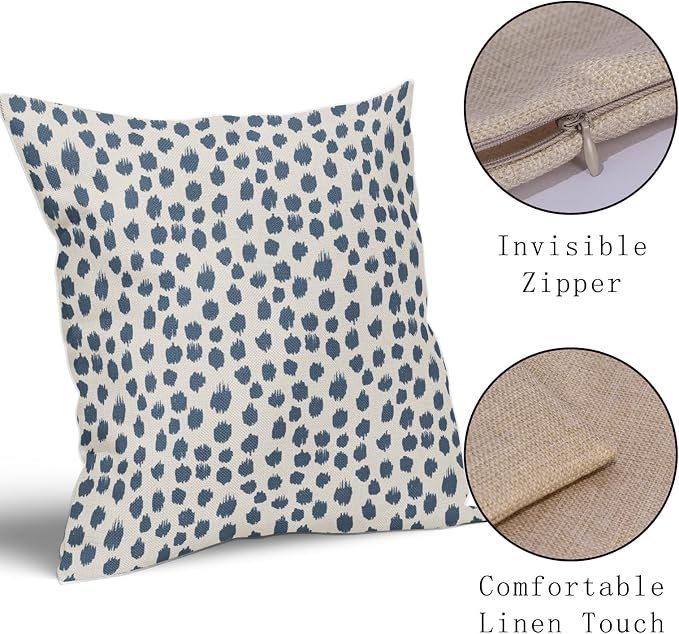 Dusty Blue Cream Pillow Covers 16x16 Set of 2 Boho Design Polka Dot Throw Pillows Modern Brush Strokes Print Decorative Outdoor Pillowcase Square Cushion Cover Linen Pillow Case for Sofa Couch Bed