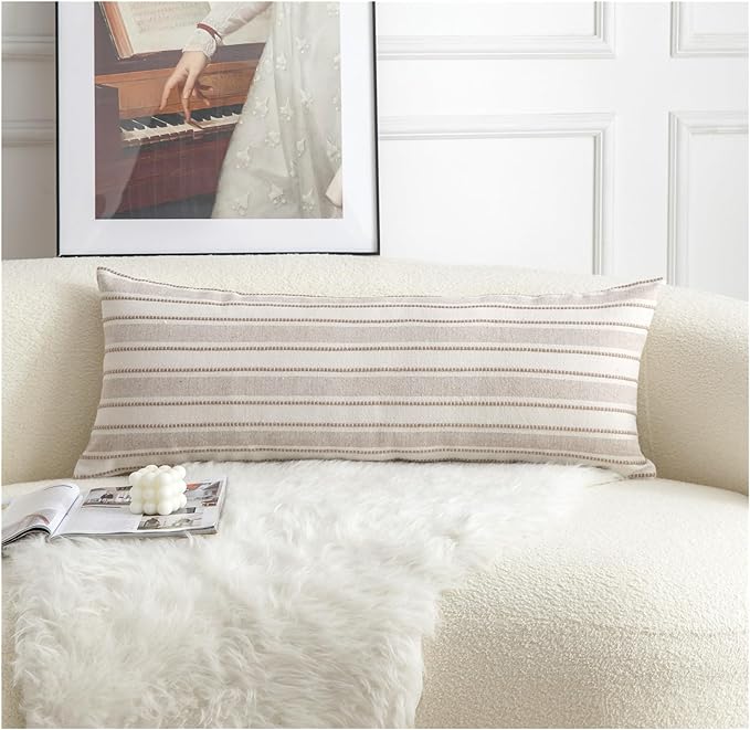 Cethom Decorative Boho Lumbar Pillow Covers, Modern Farmhouse Couch Pillowcase, 14 x 36 Long Accent Body Throw Pillow Covers, Sofa Bed Living Room Decor Cushion Case, Taupe and Beige, Pack of 1