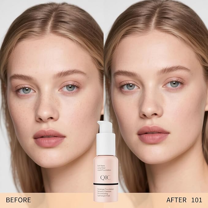 Liquid Foundation Makeup, Full Coverage Foundation + Matte Foundation Face Makeup for Evens Skin Tone Cruelty-Free Natural Finish 1 Fl Oz (Porcelain)