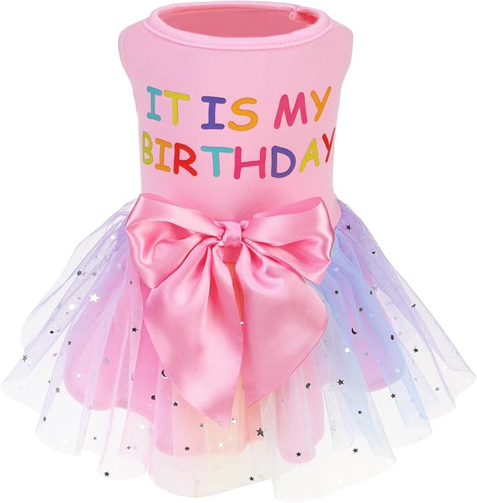 PUPTECK Cute Princess Dog Dress for Birthday Puppy Clothes Outfits Pink L | Puppy Doggie Cat Pet Outfit Apparel Costume for Birthday Party Holiday Photoshoot for Small Medium Large Dogs
