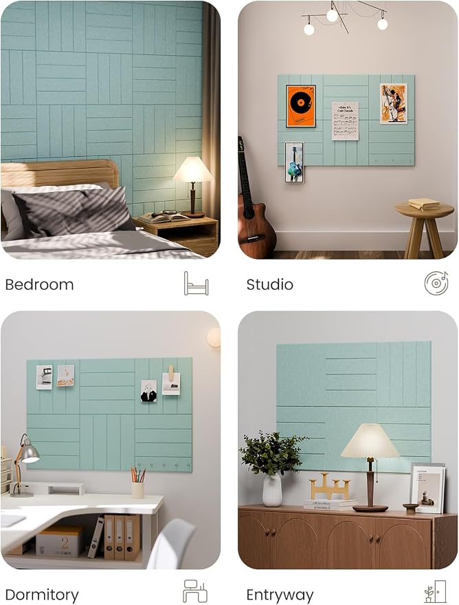 Fluxynara 36" x 24" Large Felt Bulletin Board, Aqua Blue | 6 Pack Cork Board Alternative with 30 Safe Adhesive Tabs, Felt Pin Boards for Wall Decor, Home, Office, Classroom, Dorm
