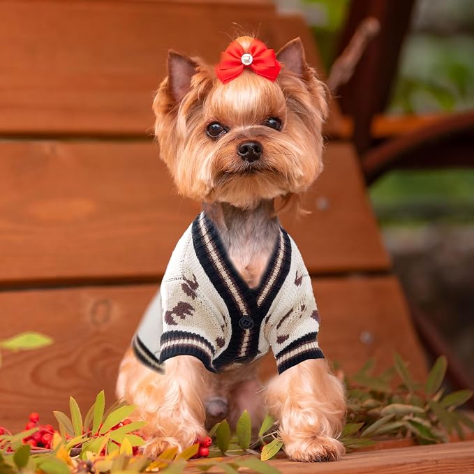 ABRRLO Small Dog Sweaters Cute Bear Dog Cardigans Clothes for Small Medium Dogs Boy Girl Puppy Cat Knitting Cardigan Outfits Dogs Autumn Coats Warm Pet Doggy Clothes Soft Knitwear Apparel (Beige,L)