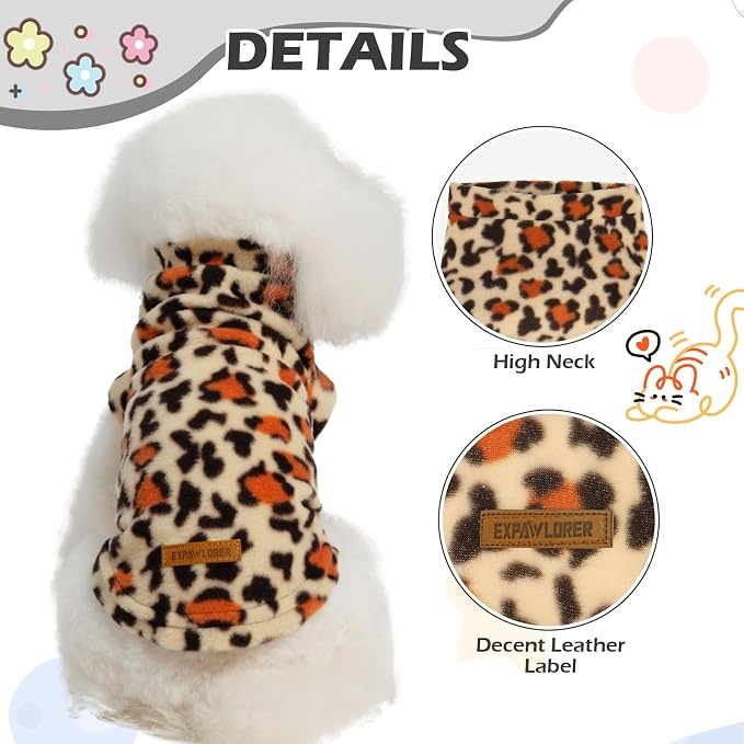 Cat Sweater Warm Fleece Pet Clothes for Cats Only | Soft Cat Vest Puppy Hoodie Coat, Fall Cold Winter Sweatshirt Pullover Clothing also for Small Dogs, Leopard Print L