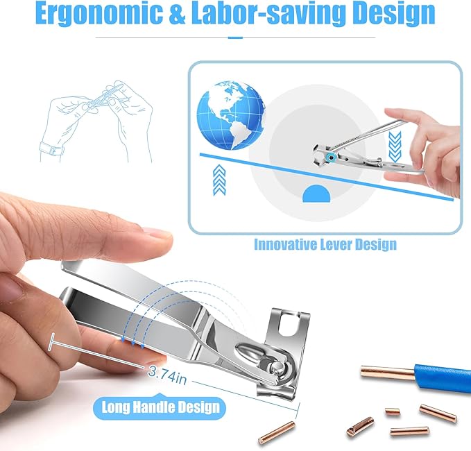 Nail Clippers for Men Thick Nails - DRMODE 16MM Wide Jaw Opening Extra Large Toenail Clippers & Easy Grip 360 Degree Rotary Fingernail Clippers for Seniors Nail Cutter with Nail File Cuticle Trimmer