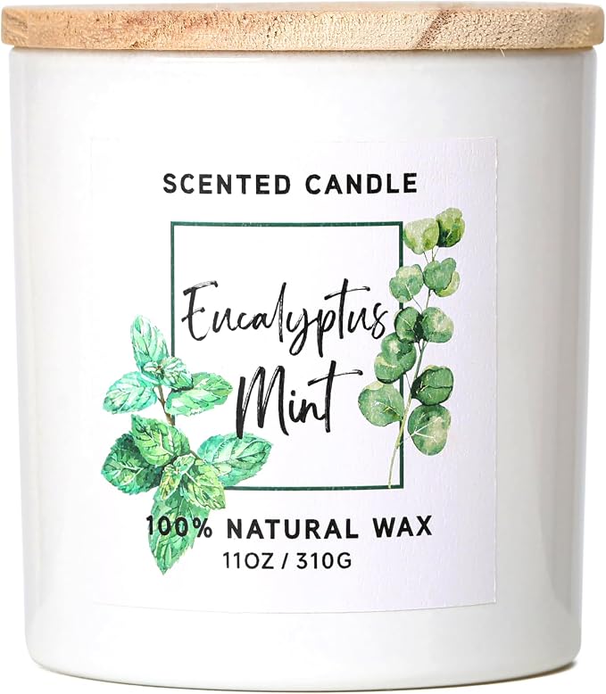 Eucalyptus & Mint Scented Candle,White Summer Candles for Home Scented,11oz | Aromatherapy Candle,Stress Relief Candle,Summer Gift for Women Men,Natural Soy Wax Candle,