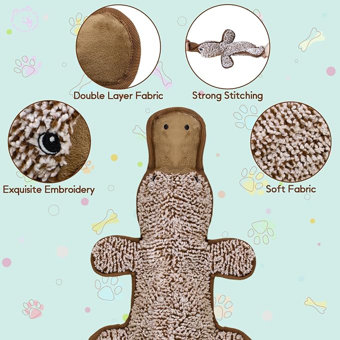 No Stuffing Dog Squeak Toys, Chew Toys for Small to Large Puppies(Platypus) | Durable Plush Puppy Teething Toys, Interactive to Keep Pets Busy, Toss Fetch Tug Play, Best Birthday Gift