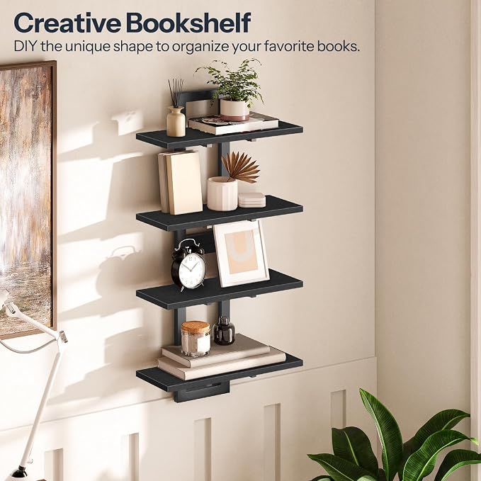 HOOBRO Floating Shelves, 15 Inch Wall Shelf Set of 2, Wall Mounted Storage Shelves 2-Tier, Hanging Bathroom Shelves, for Living Room, Bedroom, Bathroom, Kitchen, Black BK32BJ01