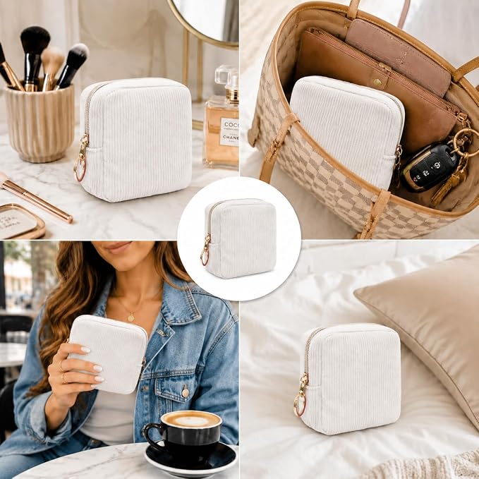 Period Bag for Girls, Corduroy Period Kit with Sanitary Pad Pouch, Menstrual Storage Bag and Tampon Holder for Purse, Girls School Essentials,Feminine Care Organizer(Beige)