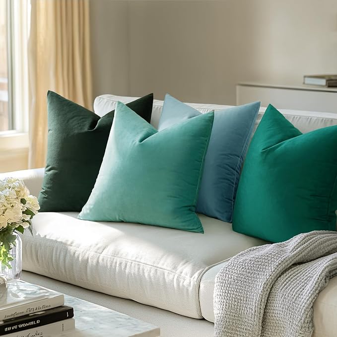 MIULEE Velvet Throw Pillow Covers 20x20 Inch Pack of 2 Aqua Green | Soft Solid Decorative Pillow Covers, Modern Luxury Home Decor, for Couch Chair Sofa Bedroom Livingroom