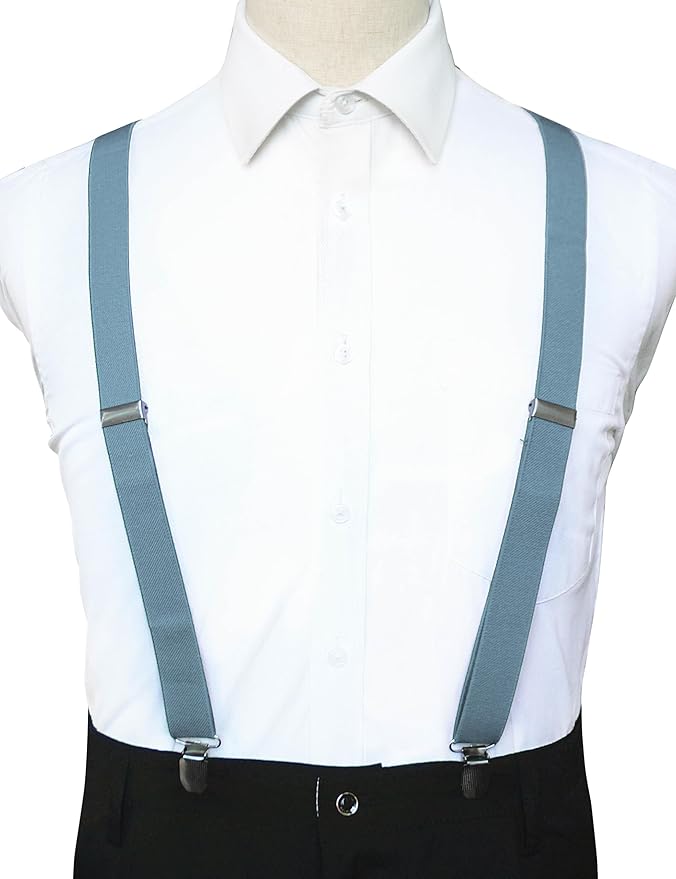 JEMYGINS Solid Color Mens Suspender with 3 Strong Clips Adjustable Braces