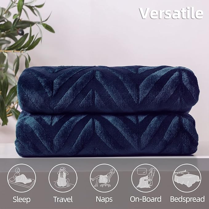 Whale Flotilla Flannel Fleece Fall Bed Blanket King Size, Navy Blue | Lightweight Breathable Soft Bedspread, Plush Fluffy Coverlet Chevron Design Decorative Blanket for Home Life, 90x104 Inch