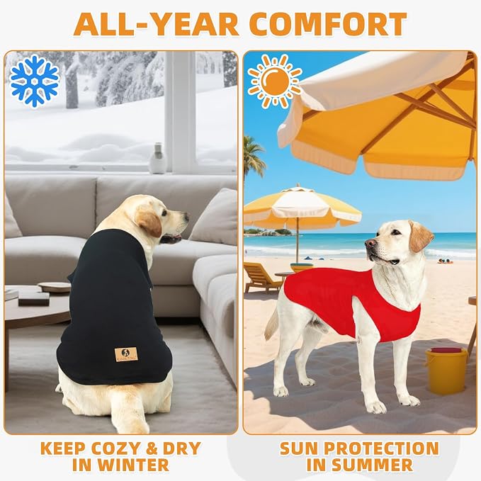 Large Dog Clothes for Boy Girl, 2 Pack Cotton Summer Dog T Shirts UV & Insect Protection for Outdoor Camping, Anti-Hair Loss Breathable Sleeveless Pet Vest Tank Tops Apparel, Black&Red, XL