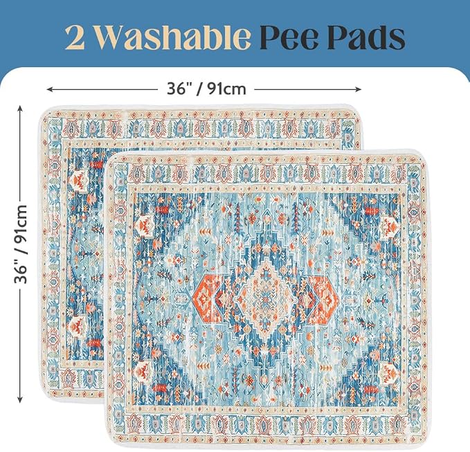 Washable Pee Pads for Dogs, 2 Pack Reusable Puppy Training Pads 36"x36" Super Absorbent Waterproof Dog Training Pads, Non-Slip Potty Pads, Whelping Pads Litter Mat Blue/Mix