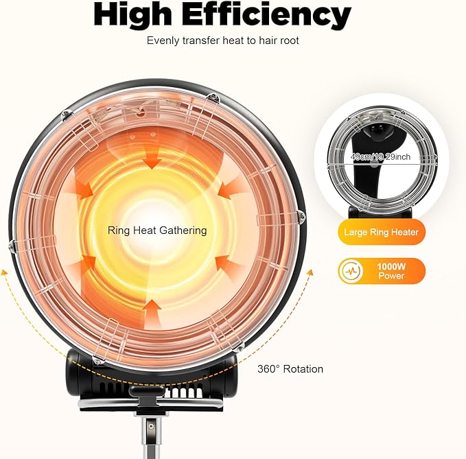 3 in 1 Orbiting Infrared Hair Dryer-Hair Steamer, Professional Infrared Hair Color Processor & Multi-Function Dryer Accelerator, Adjustable Height Standing Salon Hair Dryers w/Rolling Base 1000W 110V