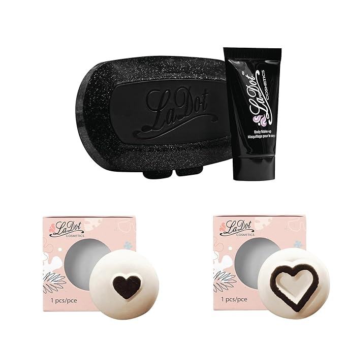 LaDot Starter Ink Pad and Two Heart Temporary Tattoo Stamp Set, Skin-Friendly Body Ink 15 ml, Reusable Ceramic Skin Stamps