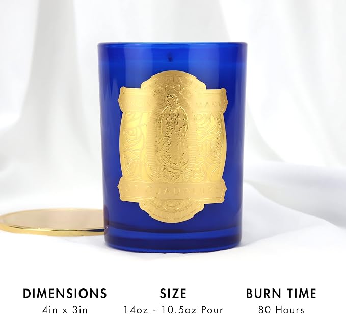 SAINT Virgin Mary of Guadalupe Scented Candle, Blue | Includes Prayer and Prayer Coin - Soy Coconut Aromatherapy Candle with 80 Hour Burn Time, Special Edition