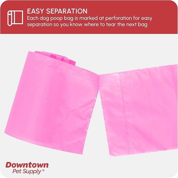 Downtown Pet Supply Poop Bags for Dogs with Dispenser, 180 Count - Leak-Proof Dog Waste Bags and Bone-Shaped Dog Poop Bags Holder for Leash - Pink, 12.5" x 8.5"
