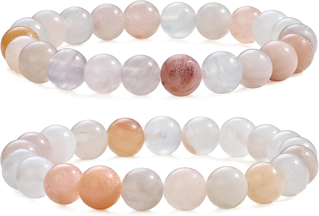 Bivei Natural Gemstone Semi Precious Healing Crystals Handmade Stretchy Round Beads Bracelet,Stocking Stuffers for Women Enhance Positive Energy
