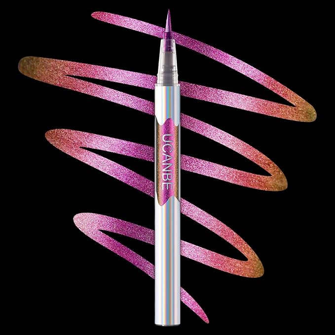 UCANBE Chameleon Liquid Eyeliner - Purple Yellow, Multi-Chrome Metallic Shift, Waterproof Glitter Eyeliner with Soft Fine Tip for Multi-Dimensional Eye Looks