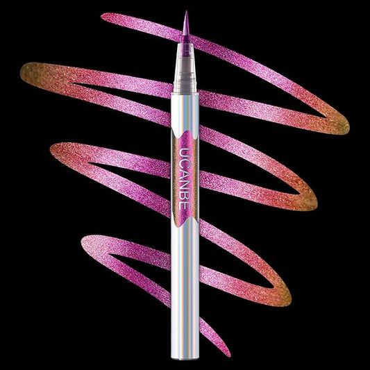UCANBE Chameleon Liquid Eyeliner - Purple Yellow, Multi-Chrome Metallic Shift, Waterproof Glitter Eyeliner with Soft Fine Tip for Multi-Dimensional Eye Looks