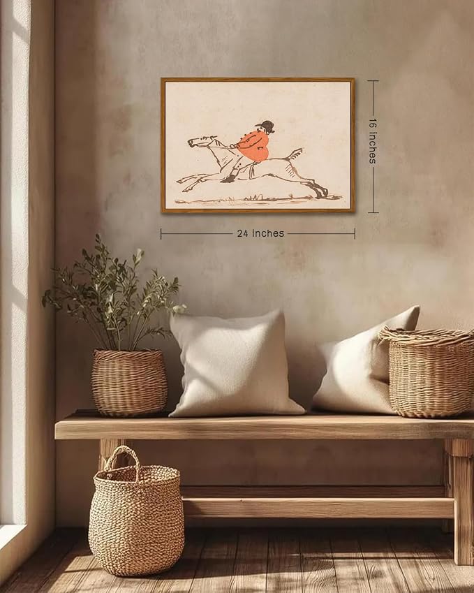 ZZLWBKGL Western Wall Decor Equestrian Framed Wall Art Vintage Hunting Art | Riding Horse Artwork Abstract Horses Paintings for Living Room Study 16x24in