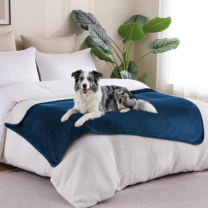 Waterproof Blanket Bed Cover 40"x60" for Adults or Pets, Navy Blue | Soft Pet Blanket for Dogs Cats, Reversible Leakproof Blanket for Bed Couch Sofa, Furniture Protector