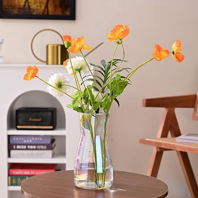 8 Inch Iridescent Glass Vase for Flowers, Modern Boho Table Decor | Farmhouse Vases For Rustic Vintage Living Room Kitchen Bedroom Halloween Christmas Decor House Book Shelf Office Decor
