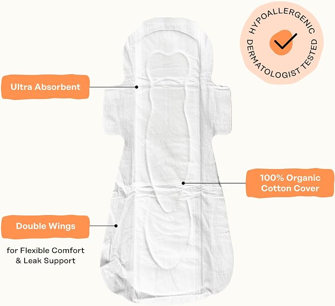 The Honey Pot Company - 44ct - Sanitary Pads for Women - Non-Herbal Heavy Overnight w/Wings - Organic Cotton Cover & Ultra-Absorbent Pulp Core - Feminine Care