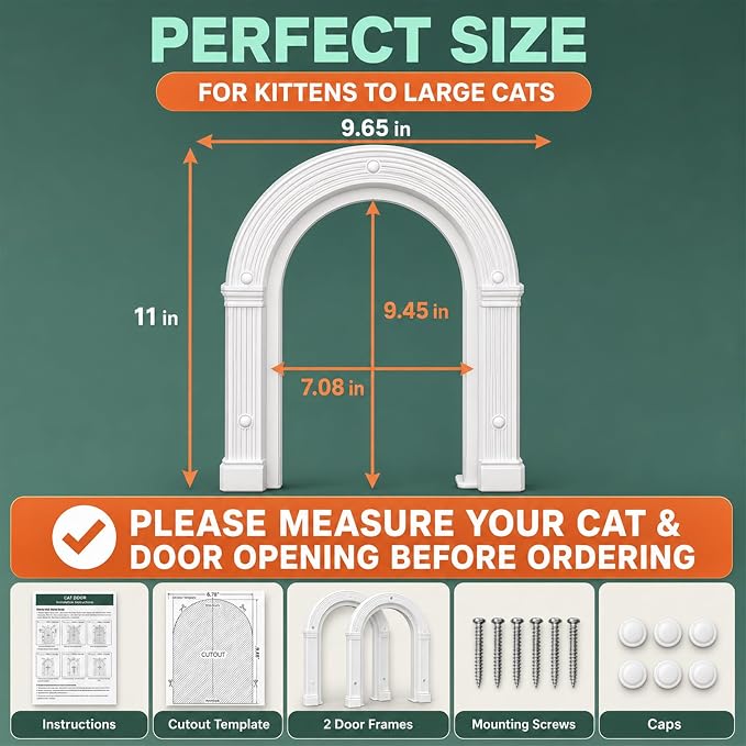 Cat Door Interior Doors Large - No-Flap, Fits Cats Up to 25 lbs