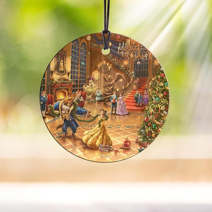 Disney – Beauty and The Beast – Christmas Celebration – 3.5” Starfire Prints Hanging Glass Print Accessory – Officially Licensed Collectible | Complimentary Velveteen Gift Bag SPCIR1302