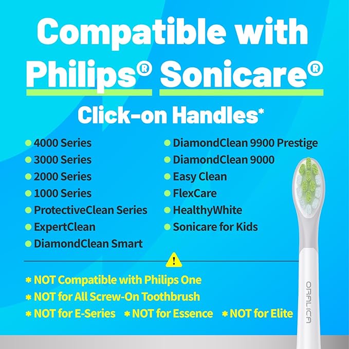 Oralica - Japanese Brand Whitening Replacement Toothbrush Heads, Compatible with Philips Sonicare Click-on Handles, 10 Pack, Medium, with Tongue Cleaner (CA668, Black)