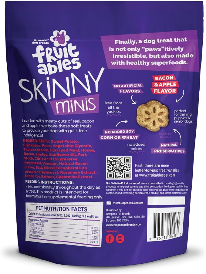 Fruitables Skinny Mini Dog Treats, Training Treats, Bacon & Apple, 5oz | Healthy Dog Treats, Crunchy Dog Biscuits, Healthy Puppy Treats, Limited Ingredient, Training Rewards, Made in USA