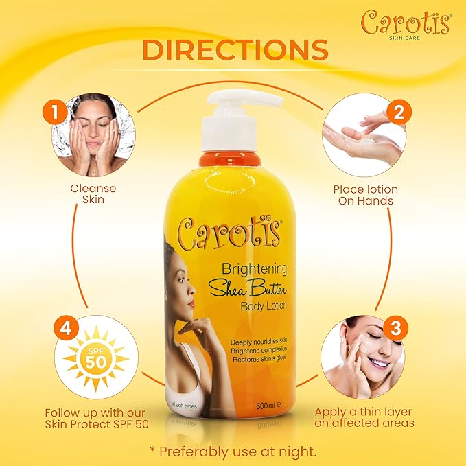 CAROTÏS, Skin Brightening Body Lotion – 17.6 fl oz / 500ml – Helps to Remove Dark Spots, with Shea Butter, Arbutin Complex and Vitamin A