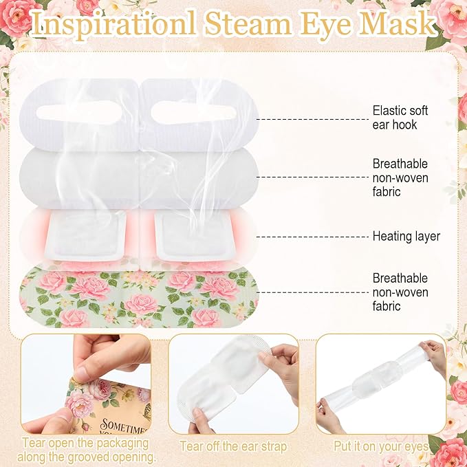 Loopeer 50 Pcs Inspirational Team Eye Mask Disposable for Dry Eyes Self Heating Warm Compress for Women Sleep Travel Essential Relaxing Gifts for Coworkers Friends Motivational Gift