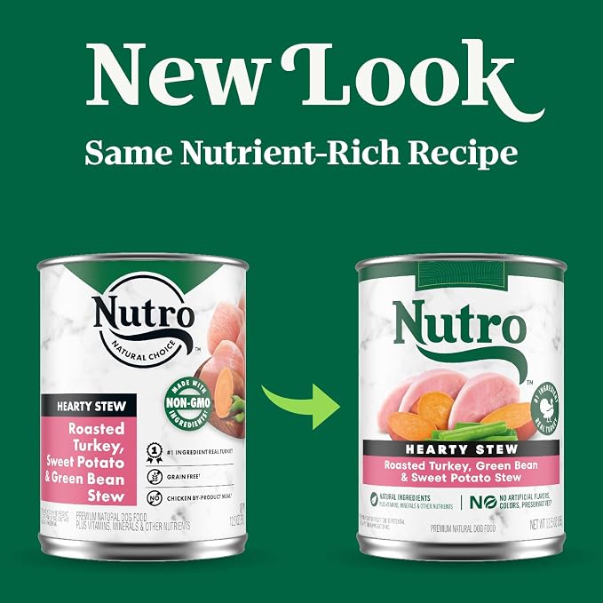Nutro Hearty Stew Wet Dog Food, Roasted Turkey, 12.5 oz, 12 Pack | Grain-free, real meat #1 ingredient, no corn, wheat, soy, natural ingredients, made in USA, canned dog food