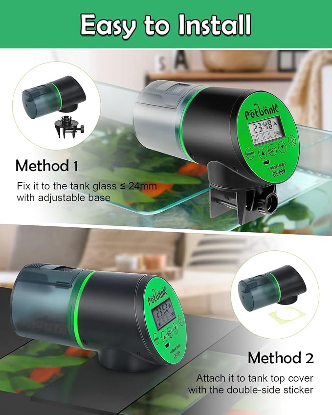 Automatic Fish Feeder for Aquarium Easy Setup & 4 Timers Green | 200ML Rechargeable Auto Food Dispenser for Flakes & Pellets, LCD Display, Vacation Feeding for Small Tank Betta Koi Turtle