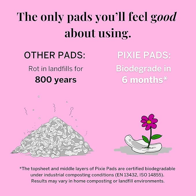 Pixie Organic Cotton Ultra Thin Mini Pads Teens - Liners with Wings - Light Absorbency Menstrual Pads - Hypoallergenic, Unscented & Biodegradable for Feminine Care - FSA Eligible - 16 Count